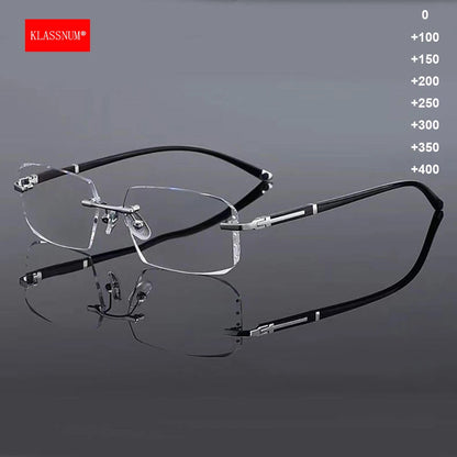 KLASSNUM rimless men's reading glasses, anti-blue light.